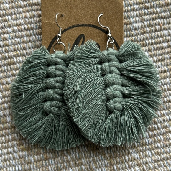 Teal Green Bohemian Texture Textile Earrings FLiPSiDE Threads - Picture 5 of 5
